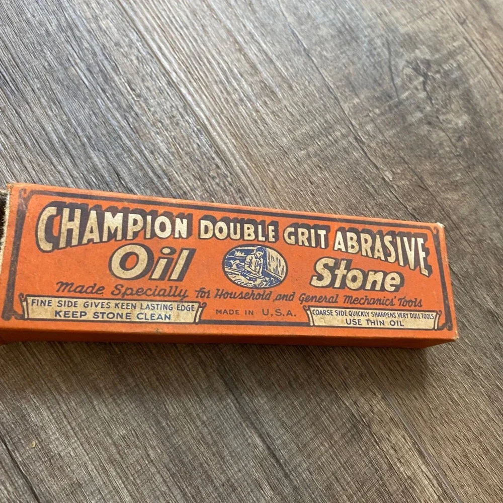 Vintage Champion Double Grit Abrasive Oil Stone Sharpening Tool Made in USA